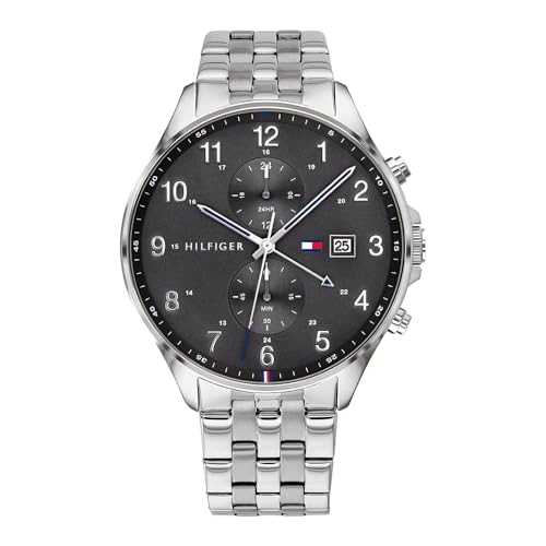 Tommy Hilfiger Multi Zifferblatt Quarz Uhr für Herren mit Silbernes Edelstahlarmband - 1791707