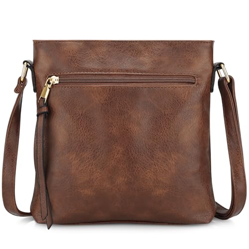 DOB SECHS Umhängetasche aus weichem PU-Leder für Damen, Crossbody-Tasche mit mehreren Taschen, verstellbarer Riemen, perfekt für den täglichen Gebrauch, PU A270, braun