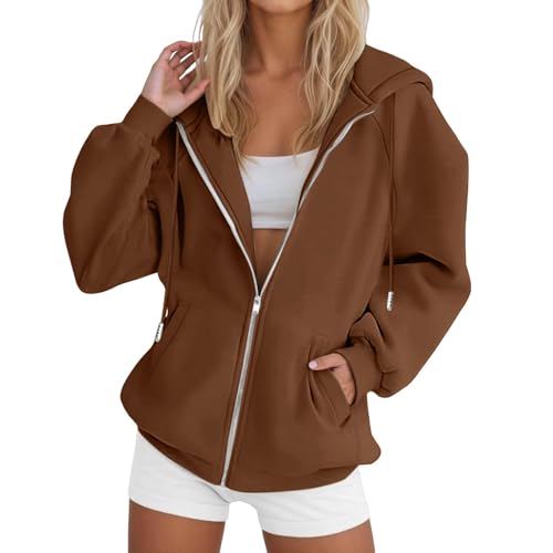 Hoodie Damen 2025 Herbst Winter Lang Oversize Pullover Mit Reißverschluss Zipper Kapuze Sweatshirtjacke Kapuzenpullover Frauen Langarm Dicke Weich Casual Loungewear Streetwear Modisch Plus Size