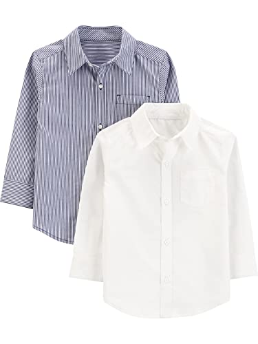 Simple Joys by Carter's Jungen Langarm Woven Shirt 2er Pack Navy Stripe/White
