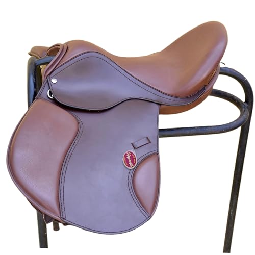 Kayfcrafts Premium Springsattel aus geöltem Leder, Sitz aus Rindsleder, handgefertigt, dicke Knierollen mit fester Platte (38,1 cm)