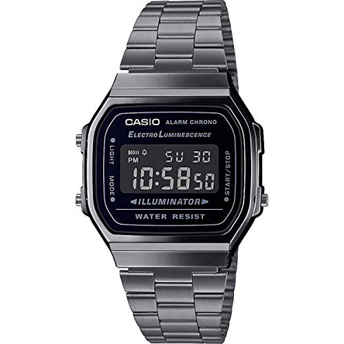 Casio Unisex Quartz Armbanduhr, 36.00mm GehäusegröÃŸe mit LCD digital Zifferblatt und schwarz Metallarmband Armband A168WEGG-1BEF