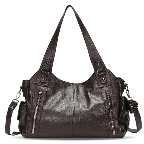 Generisch Generish Handtasche Damen,Weiches Leder Tote Hobo Bag Groß Shopper Tasche Uni Tasche Vintage Bag Braun Slouchy UmhäNgetasche Arbeitstasche für Schule Reisen