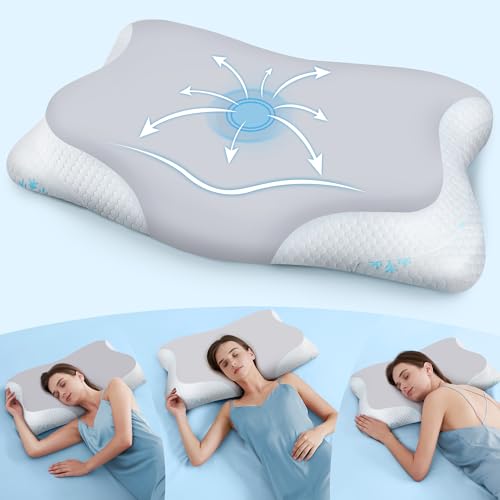 CloudÉtoile Orthopädisches Kissen Memory Foam Kissen ‑ 2‑in‑1 Ergonomisches Kopfkissen für Seiten Rücken & Bauchschläfer Nackenkissen Kopfkissen Seitenschläfer Grau 64x38x12 cm (Grau, 64x38x12 cm)