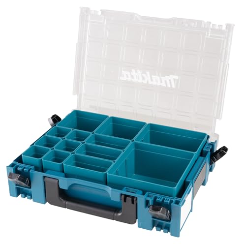 Makita 191X80-2 MAKPAC-Organizer, mit 13 herausnehmbaren Boxeinsätzen, Klarsichtdeckel, verknüpfbar an Koffersystem, mit Tragegriff, 395 x 295 x 110 mm (LxBxH)