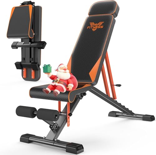 Dskeuzeew Hantelbank Verstellbare Multifunktions Trainingsbank Schrägbank Klappbar mit 8-Fach Verstellbarer Rückenlehne und Widerstandsband/4-Fach verstellbarer Belastung 400kg