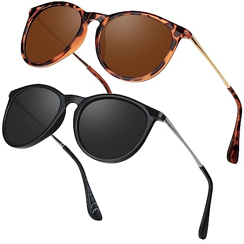 Ulknyss Sonnenbrille Damen Polarisiert Retro Runde Sonnenbrillen UV400 Schutz Vintage Sunglasses für Damen Fahren Reisen
