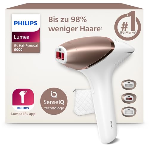 Philips Lumea IPL 9000 Series Haarentfernungsgerät mit SenseIQ Technologie – Alternative zur Laserhaarentfernung – 3 Aufsätze für Körper, Gesicht & Präzisionsbereiche, kabellos (BRI955/00)