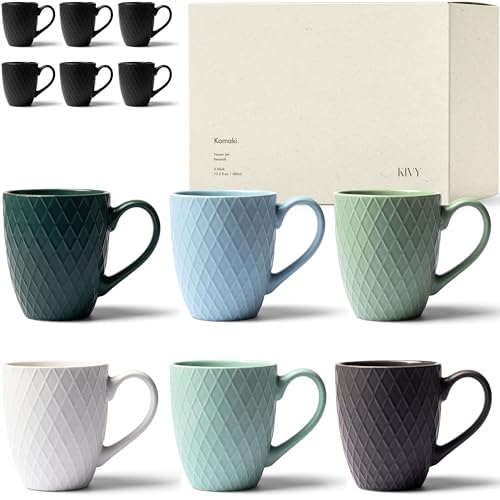 KIVY Tassen Set 6er x 400ml - Große Kaffeetassen Set 6er - Kaffeetasse groß - Teetassen Set - Kaffee Tassen Sets - Kaffeebecher Keramik Becher Bunt - Bechersets - Kaffeepott Modern - Kaffeehäferl