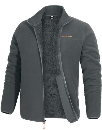Pioneer Camp Übergangsjacke Herren Winter Fleecejacke Warm Sherpa Gefüttert Herren Jacke Outdoorjacke Winddicht Mit Taschen Casual Freizeit(Grey;XXL)