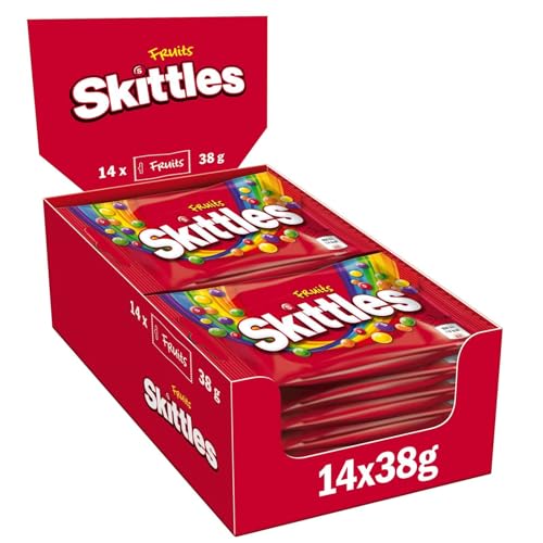 Skittles Crazy Fruits, Fruchtbonbons Großpackung 14 x 38, Tüten mit Süßigkeiten, Kaubonbons mit Fruchtgeschmack als Candy, Vegane Snacks (532g)
