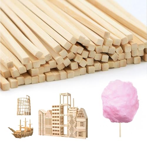 AROMUJOY 200 Stück Holzstäbe Quadratisch, Zuckerwatte Stäbe Vierkant, Zuckerwattestäbe Eckig 30cm x 4 x 4 mm, Holzstäbchen zum Basteln für Holzarbeiten, Kunstprojekte & DIY