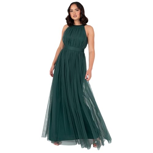 Anaya with Love Ladies Maxi Dress for Women Halter Neck Long Sleeveless with Belt A Line Evening Gown Ball Prom Wedding Guest Bridesmaid, Smaragdgrün 50