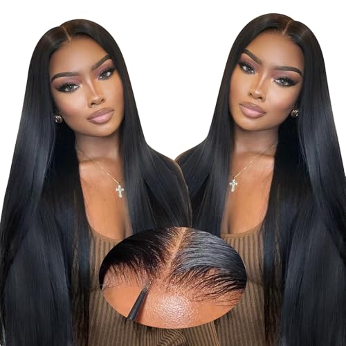 Oxeyegirl 18 Zoll 9 x 6 Straight 200% Density Wear and Go Glueless Wig Echthaar Perücke HD Lace Front Wig Human Hair Wigs For Black Women Perücken Echthaar Damen No Glue Pre Plucked Pre Cut(46cm)