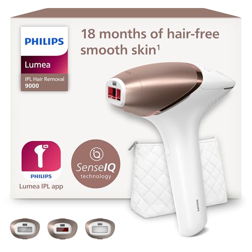 Philips Lumea IPL 9000 Series Haarentfernungsgerät mit SenseIQ Technologie – Alternative zur Laserhaarentfernung – 3 Aufsätze für Körper, Gesicht & Präzisionsbereiche, kabellos (BRI955/00)