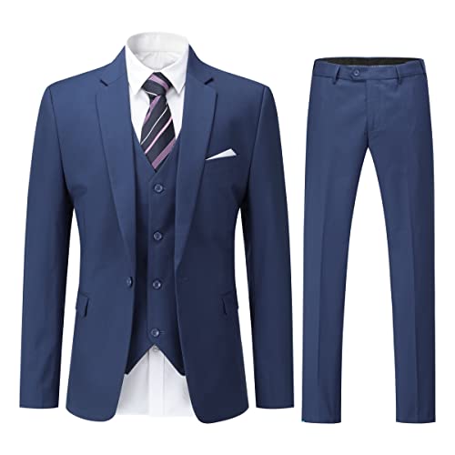 YOUTHUP Herren 3 Teilig Anzug Slim Fit Formell Anzüge 1 Knopf Herrenanzug für Business Hochzeit, Navy Blau, XL