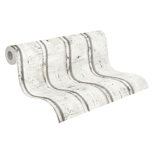 A.S. Création Vliestapete Best of Wood`n Stone 2nd Edition Tapete in Vintage Holz Optik fotorealistische Holztapete maritim 10,05 m x 0,53 m creme grau weiß Made in Germany 953701 95370-1