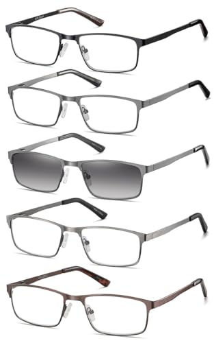 EYECEDAR 5 Stuks Lesebrille Herren Metall Vollrahmen Rechteckiger Stil Federscharnier Sonnenbrille Lesebrillen 2.50