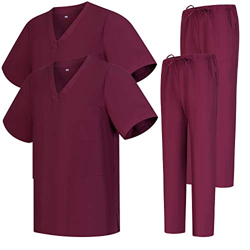 MISEMIYA - Pack * 2 Pcs - Unisex-Schrubb-Set - Medizinische Uniform mit Oberteil und Hose ref.2-8178 - Large, Granat 68