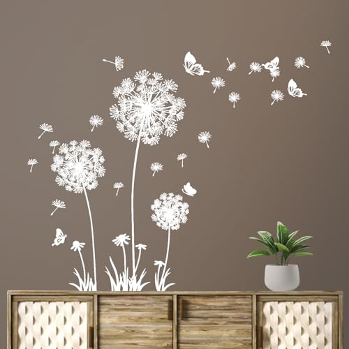 Wandtattoo Pusteblume, Löwenzahn Wandsticker, Pusteblume Wandtattoo, Blumen Wandaufkleber Wandtatto Blumen Wandaufkleber Schlafzimmer für Küche Bad Flur Fenster Tür
