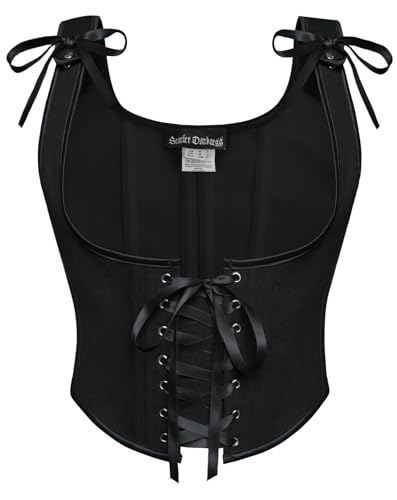 SCARLET DARKNESS Damen Unterbrust Corset Top Lace-up Cosplay Bustier U-Ausschnitt Renaissance Corsage Schwarz 44