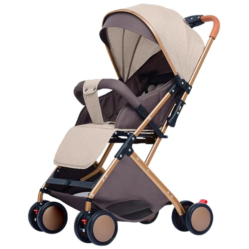 MUL-BOUTIQUE Ultrakompakter Kinderwagen von 0 bis 6 Jahren, Reisewagen mit 5-Punkt-Sicherheitsgurt, kompakt und neigbar, mit Taschen und Sonnenblende (Khaki)