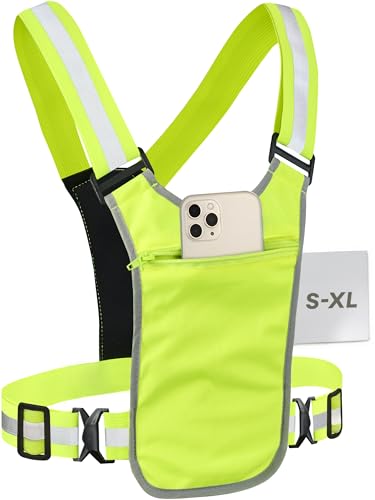 Prowiste Fahrrad Reflektierende Sicherheitsweste Herren & Damen – 360° Sichtbarkeit mit Fronttasche – Verstellbare Gurte – auch zum Laufen & im Freien