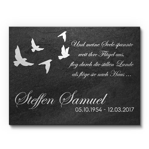 Grabstein Urnengrab - Grabplatte aus Premium Schiefer mit Gravur | Gedenkstein für Verstorbene | Versch. Größen ab 20x15 cm | Gedenktafel für Menschen | Grabschmuck personalisiert / graviert