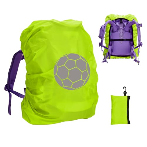 Regenschutz Schulranzen, Wasserdichte Reflektierende Rucksack Regenhülle Schutzhülle mit Schnallenriemen(18-35L), Kompatibel mit ergobag, Scout, Step by Step, McNeill, DerDieDas, Herlitz (Fußball)