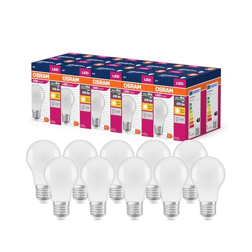 Osram LED Star Value Classic A40 LED Lampe für E27 Sockel, Birnenform, FR, 470 Lumen, warmweiß (2700K), Ersatz für herkömmliche 40W Glühbirnen, nicht dimmbar, 10er-Pack
