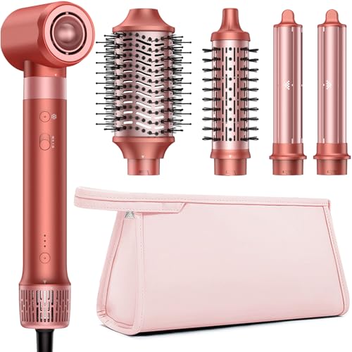HITTIONA Airstyler 5 in 1 mit Lockenstab Auto-Wrap, und High Speed Ionen Föhn, Hairstyler für Schnelltrocknend, Keine Hitzeschäden, Flauschige Locken & Seidiges Haar, mit Reisetasche