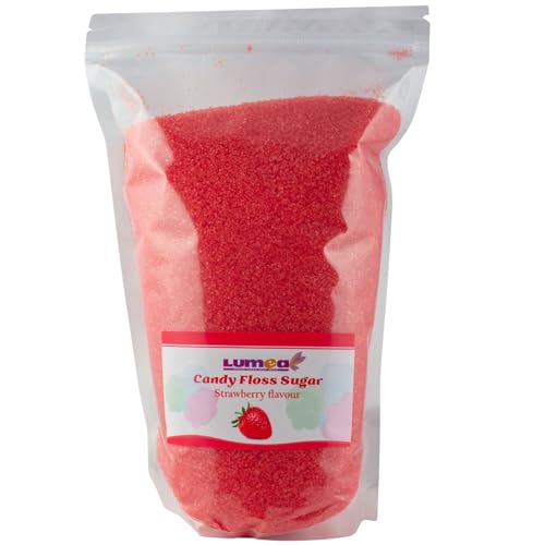 Dekozauber24 Premium Zuckerwatte Zucker mit Geschmack, 1000g, 8 Sorten, essbarer Farbzucker, farbig, Zuckerwattezucker 1kg (Erdbeere)
