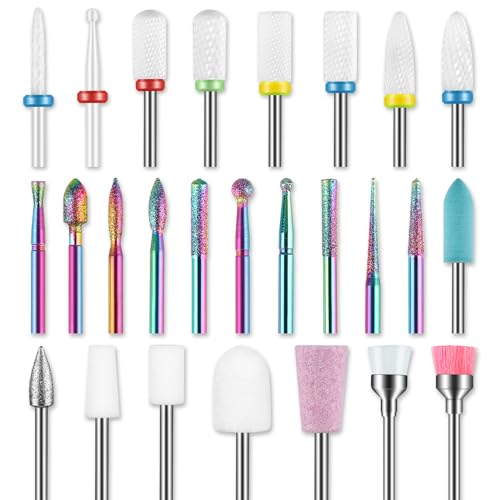 26-teiliges Nagelfräser Bits Set, 3/32 Zoll Professionelle Keramik Fräser Bit für Gelnägel, Diamant-Nagelhautfeile, Nagelfräser Entferner Bits für Acryl-Gel-Nageltechnik, Maniküre & Pediküre