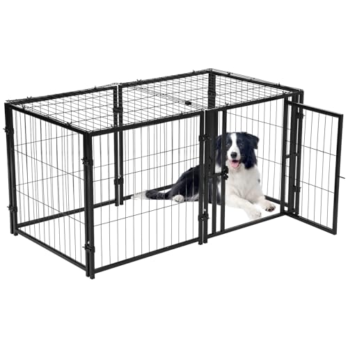 Hundekäfig Hochbelastbar, 122 x 61 x 61cm Hundebox mit 2 Türen, Flexibel Welpenauslauf Outdoor Indoor, Metall Hundezwinger für Große und mittlere Hunde