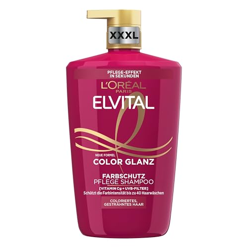 L'Oréal Paris Elvital XXXL Farbschutz Shampoo für coloriertes, getöntes oder gesträhntes Haar, Mit Pfingstrosen Extrakt und UVA-/UVB- Filter, Color Glanz Pflegeshampoo, 1 x 1000 ml