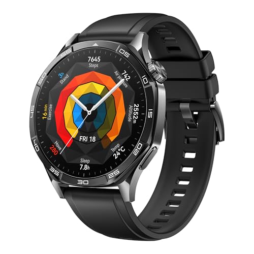 HUAWEI Watch GT 5 46 mm Smartwatch, Erweiterte Lauf- und Fahrradfunktionen, Gesundheitsmonitoring, Bis zu 14 Tage Akkulaufzeit, Kompatibel mit iOS & Android, +6 Monate erweiterte Garantie, Schwarz