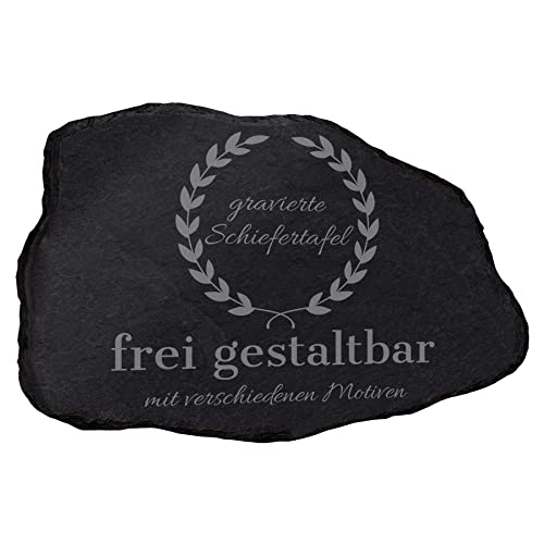 mtb more energy Schiefertafel Schieferplatte personalisierbar mit Gravur - frei gestaltbar für alle Anlässe - Naturform (22 x 15 cm) - auswählbare Befestigungsoptionen