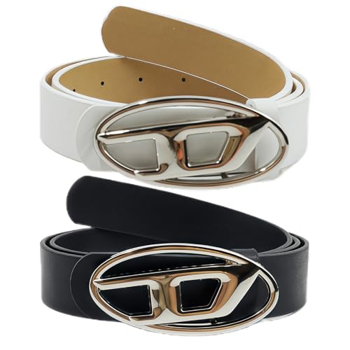 2 Stück Y2K Gürtel aus PU-Leder, Vintage Gothic Punk Design mit D-Schnalle, stilvolle Y2K Accessoires und Streetwear Schmuck für Jeans, Clothes – modischer Gürtel für Damen & Herren (Schwarz und Weiß)