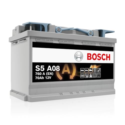 Bosch S5 A08 Autobatterie 70 Ah - 760 A - 12 V, AGM Blei-Säure-Batterie für Fahrzeuge mit Start-Stopp-Automatik und Bremsenergierückgewinnung - Polarität: links - rechts +, 278 x 175 x 190 mm