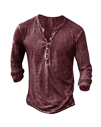 NEMXCE Hemd Herren Langarm Henley Shirt Vintage Freizeithemd T Shirt V Ausschnitt Slim Fit T-Shirt