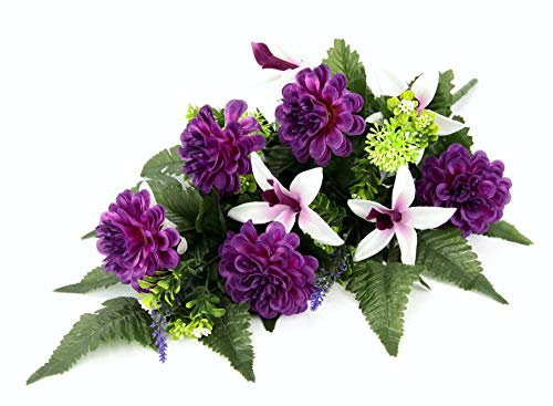 Grableger Grabschmuck mit Künstlichen Dahlien und Orchideen Grabaufleger Aufleger Kunstblumen Grabdekoration Friedhofsgesteck Blütenfreude Arrangement Blumen Tischläufer Gesteck Seidenblumen Deko