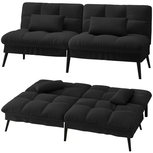 LUCKRACER Sofa 3 Sitzer Sofa Schlafsofa mit Schlaffunktion, überzug Futon Klappsofa, Bettcouch, ecksofa, Couch, 5 Verstellbare Winkel, Ideal für Wohnungen Wohnzimmer aus Stoff Schwarz