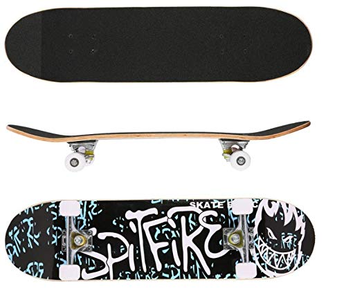Willonin Lautloses Skateboard | Vierrädriges Ahorn Silent Skateboard mit Buchstabenmuster schwarz und blau 79,5 * 20 * 13cm geeignet für Anfänger und Fortgeschrittene