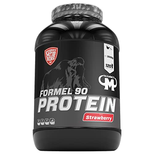 Mammut Nutrition Formel 90 Proteinpulver Strawberry – 3kg – 4-Komponenten Whey Protein Pulver mit Sojaproteinisolat, Milchprotein, Eiprotein & Vitamin B6 – 77% Eiweiß