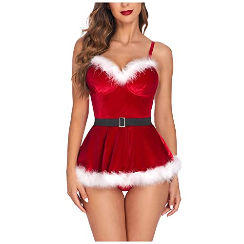 SexmöBel FüR Paare Sex Dessous üBergrößE Sexy Frauen Weihnachten Jumpsuits Pyjamas Dessous Sexy ärmellose Unterwäsche ReizwäSche GroßE GrößEn ReizwäSche Valentinstag (Red, S)