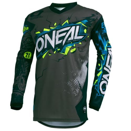 O'NEAL | Motocross-Jersey Langarm | Kinder | MX MTB Mountainbike Enduro | Eingenähter Ellbogenschutz, V-Ausschnitt, Atmungsaktives Material | Element Youth Jersey Villain | Grau | Größe L