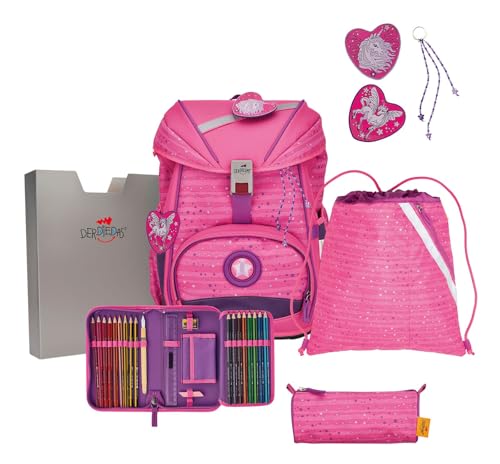 DER DIE DAS leichter Schulrucksack, ErgoFlex Pretty Unicorn Set 5-teilig, ca. 22 l Volumen, ca. 800 g Gewicht