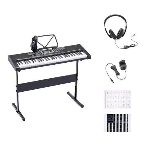 Amazon Basics 61-Tasten tragbares Digitalpiano für Anfänger, Eingebaute Lautsprecher, 255 Klänge und Rhythmen, 50 Demo-Songs, Notenständer und Kopfhörer enthalten, Schwarz, 93 x 30.4 x 9.32 cm