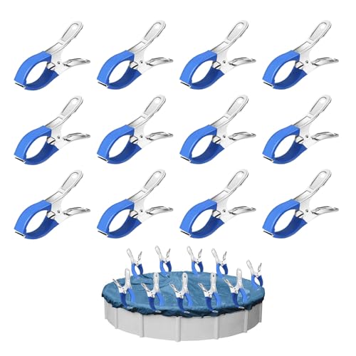 12 Stück Klammern Metall für Poolabdeckung, Befestigungsklammern mit Schutzfolie, Planenclips, Klemmzwingen für Oberirdische Pools, Klemmzwingen mit Starker Spannkraft zum Fotografie und Gewächshaus