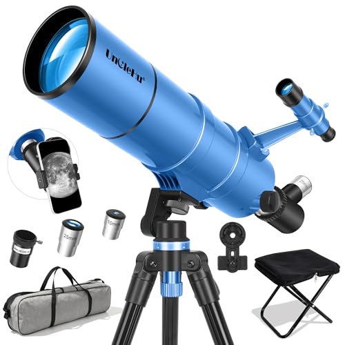 Teleskop für Astronomie Erwachsene&Kinder Anfänger, 22X-165X, 90mm Öffnung 550mm Astronomisches Refraktor-Teleskop mit Klapphocker&Stativ&Handyhalterung&Tragetasche, Teleskope für Erd-&Mondbeobachtung